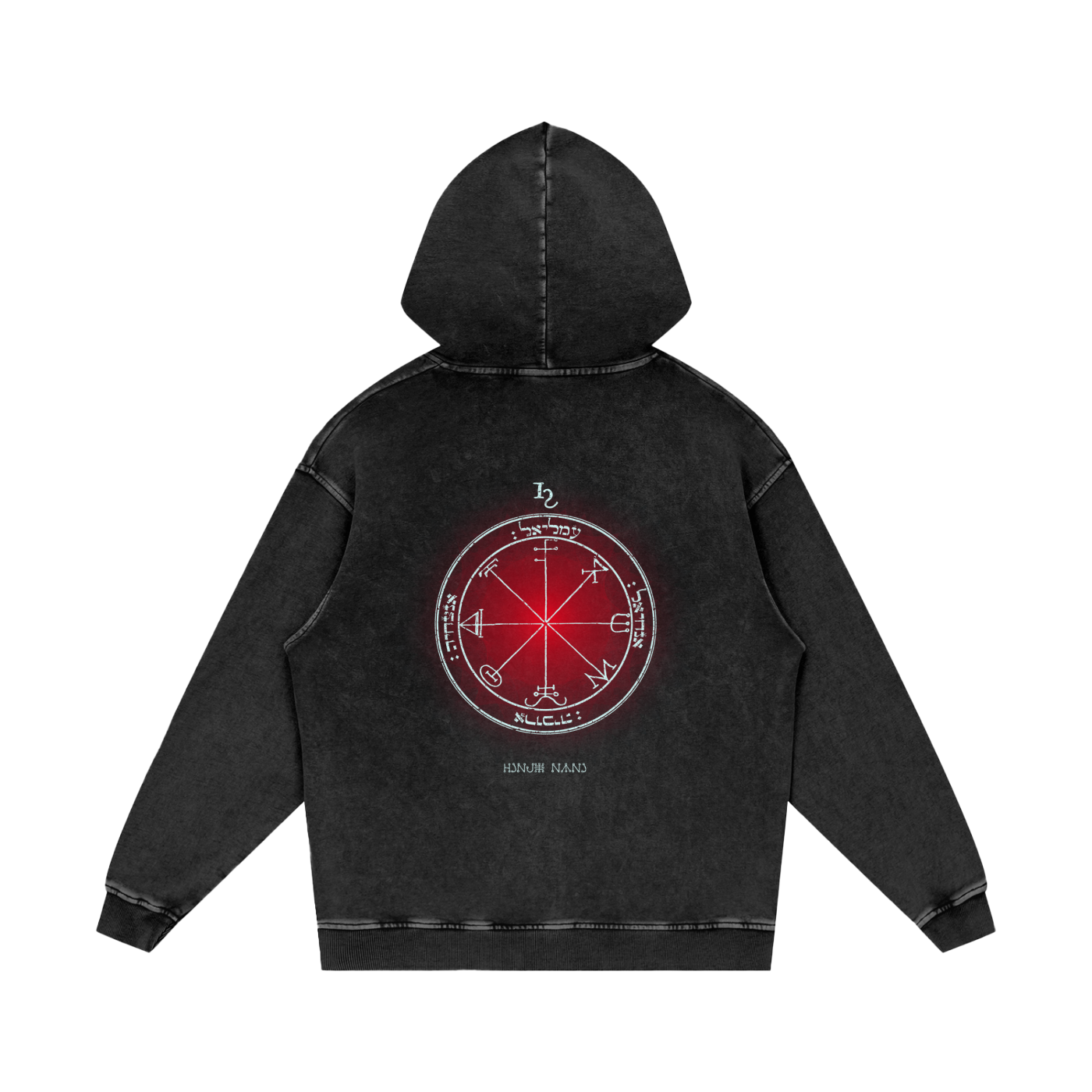 Back print of 3rd Pentacle sigil on oversized hoodie