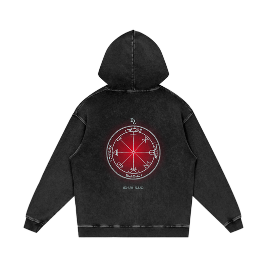 Back print of 3rd Pentacle sigil on oversized hoodie