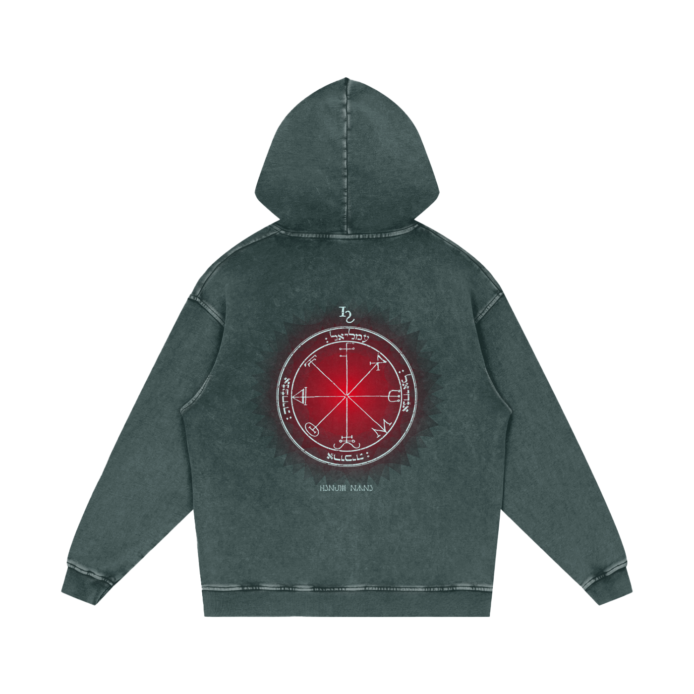 Back print of 3rd Pentacle sigil on oversized hoodie