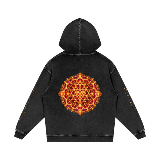 Shri Yantra Snow Washed Loose Cotton Hoodie — The Still Centre