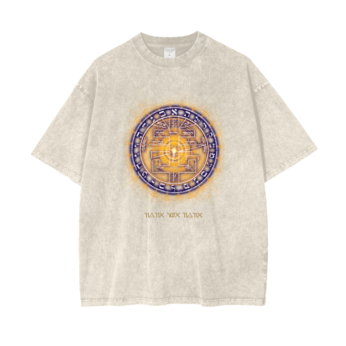 Acid wash oversized t-shirt with Supreme Pentacle sigil