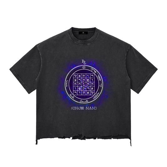 2nd Pentacle of Saturn Snow Wash Raw-Hem Boxy T-shirt - Power of Persuasion