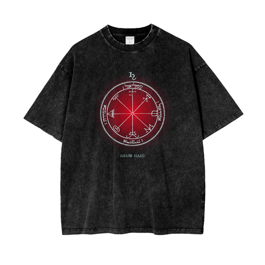 3rd Pentacle of Saturn protection t-shirt - oversized snow wash tee for spiritual shielding and negativity defense