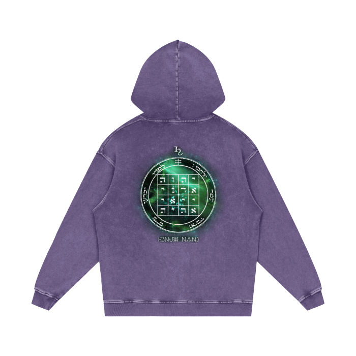1st Pentacle of Saturn Acid Wash Oversize Hoodie - Power of Persuasion