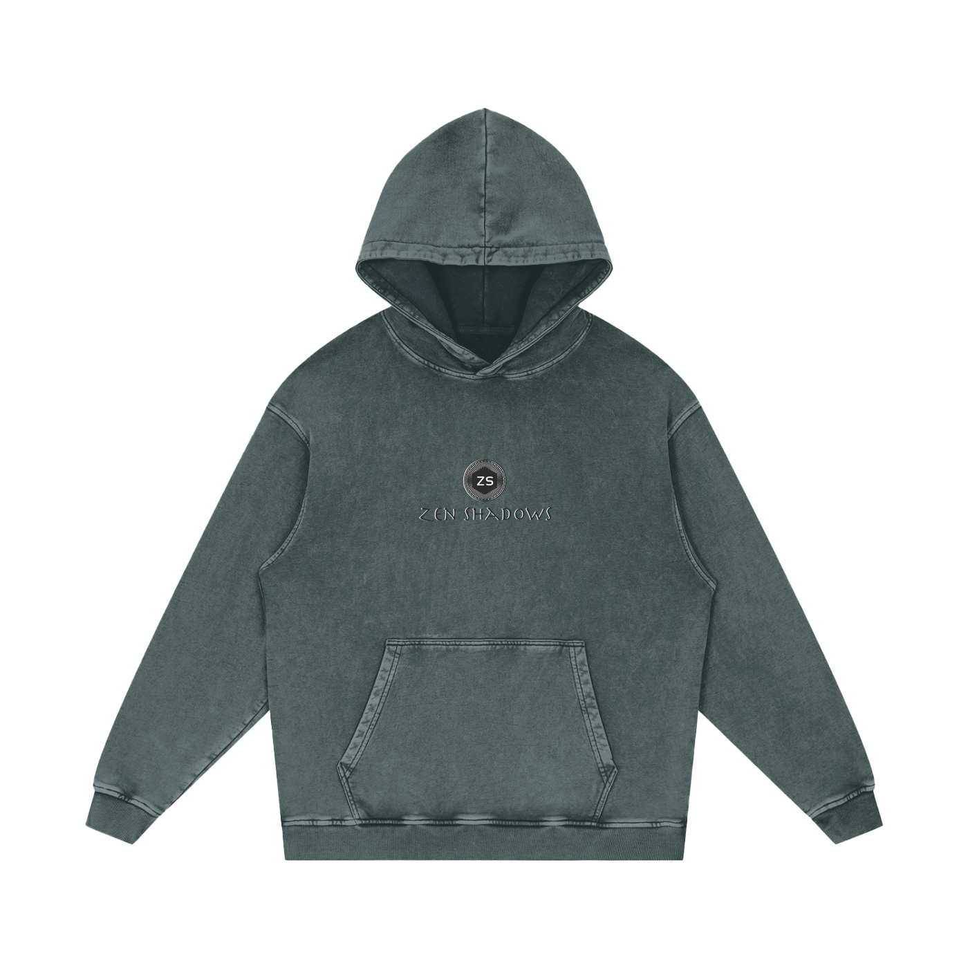 3rd Pentacle of Saturn acid wash hoodie - front view with distressed finish