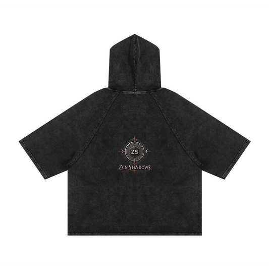 1st Pentacle of Saturn Snow Washed Hooded Boxy T-Shirt — Sovereignty and Inner Authority