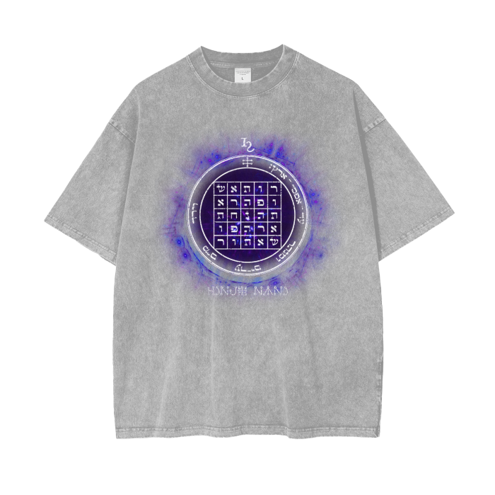 Acid wash oversized tee with 2nd Pentacle of Saturn sigil for persuasion