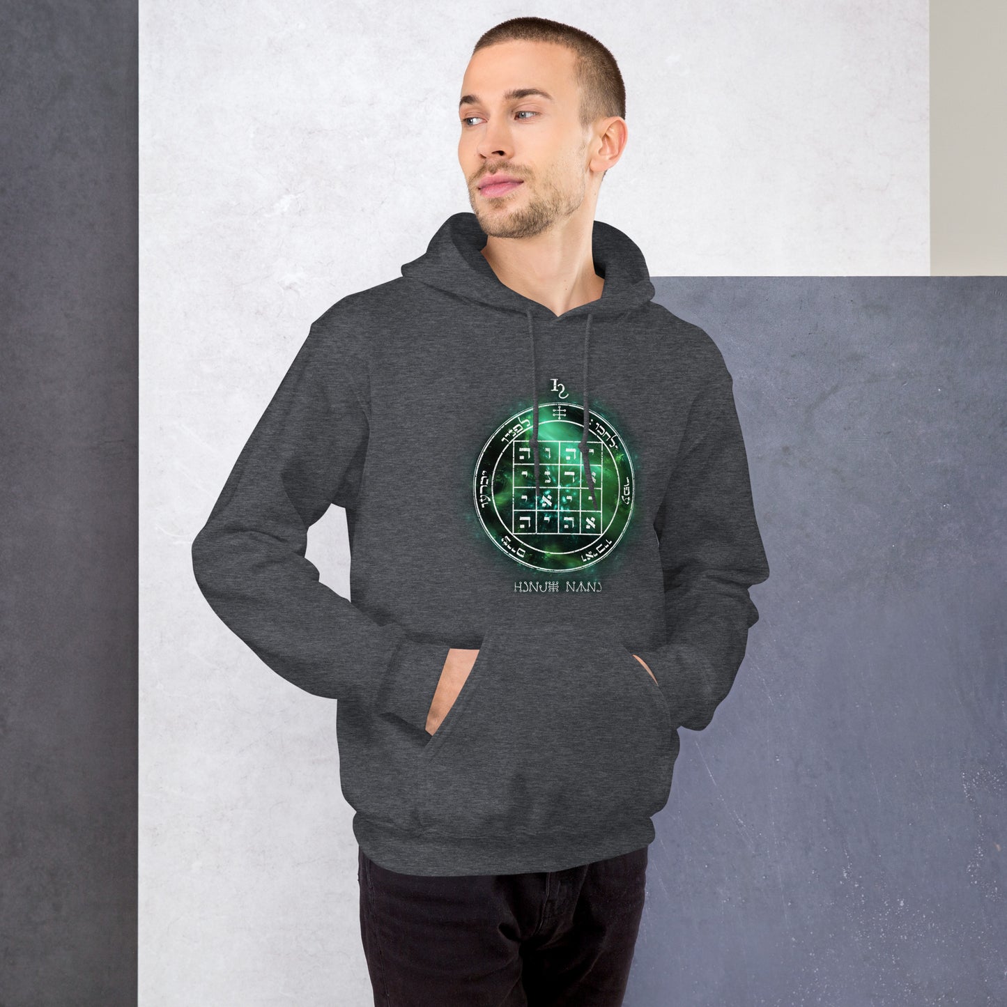 Heavyweight hoodie with printed 1st Pentacle of Saturn design