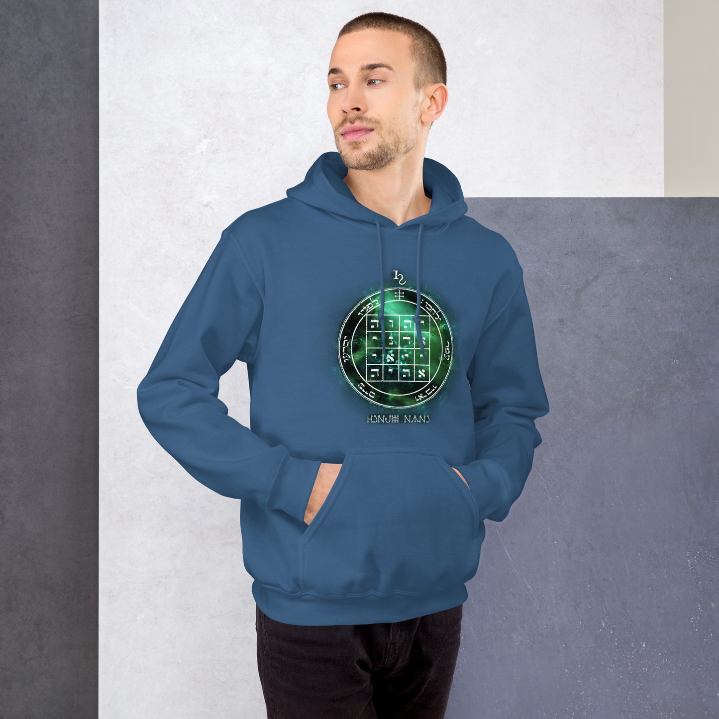Heavyweight hoodie with printed 1st Pentacle of Saturn design