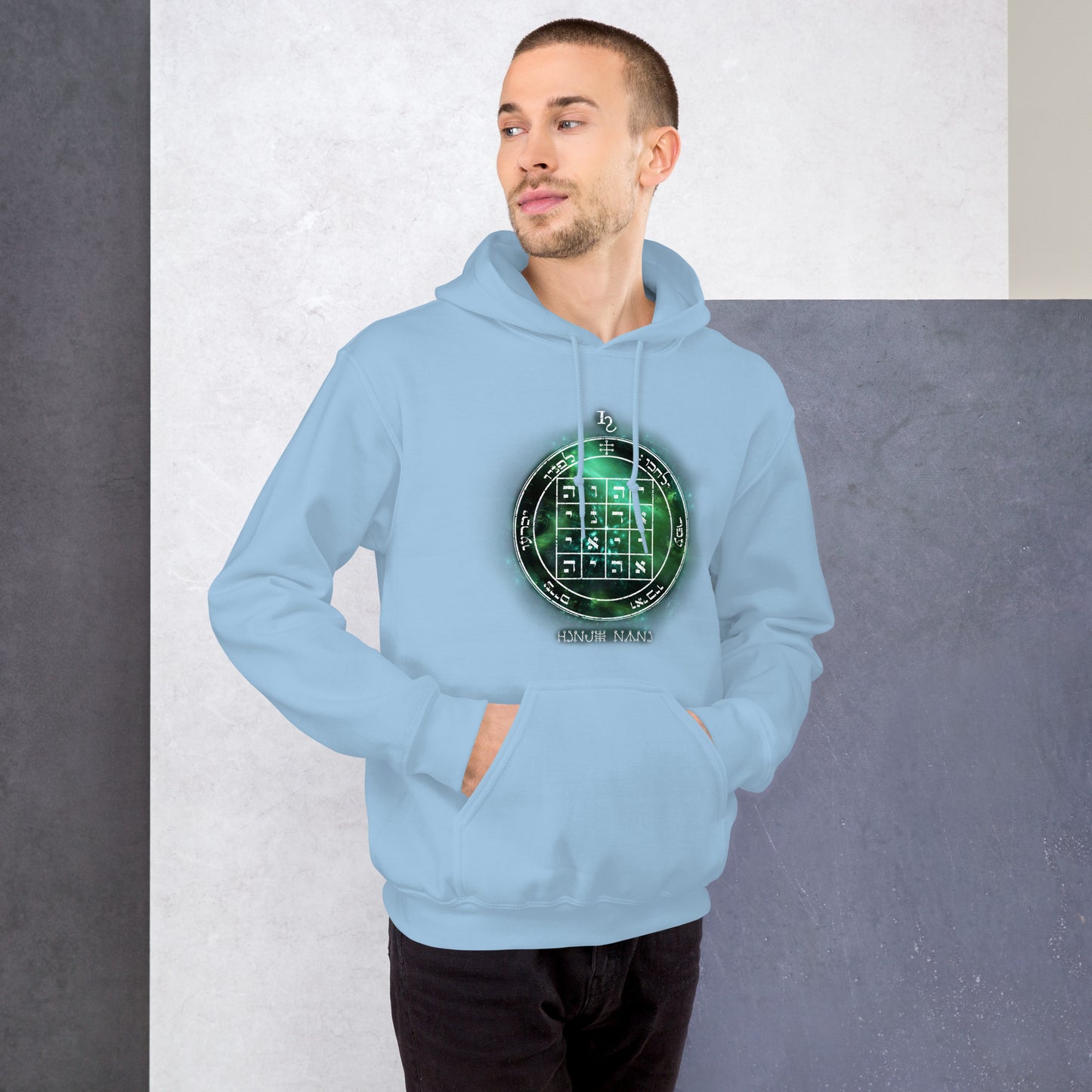 Heavyweight hoodie with printed 1st Pentacle of Saturn design