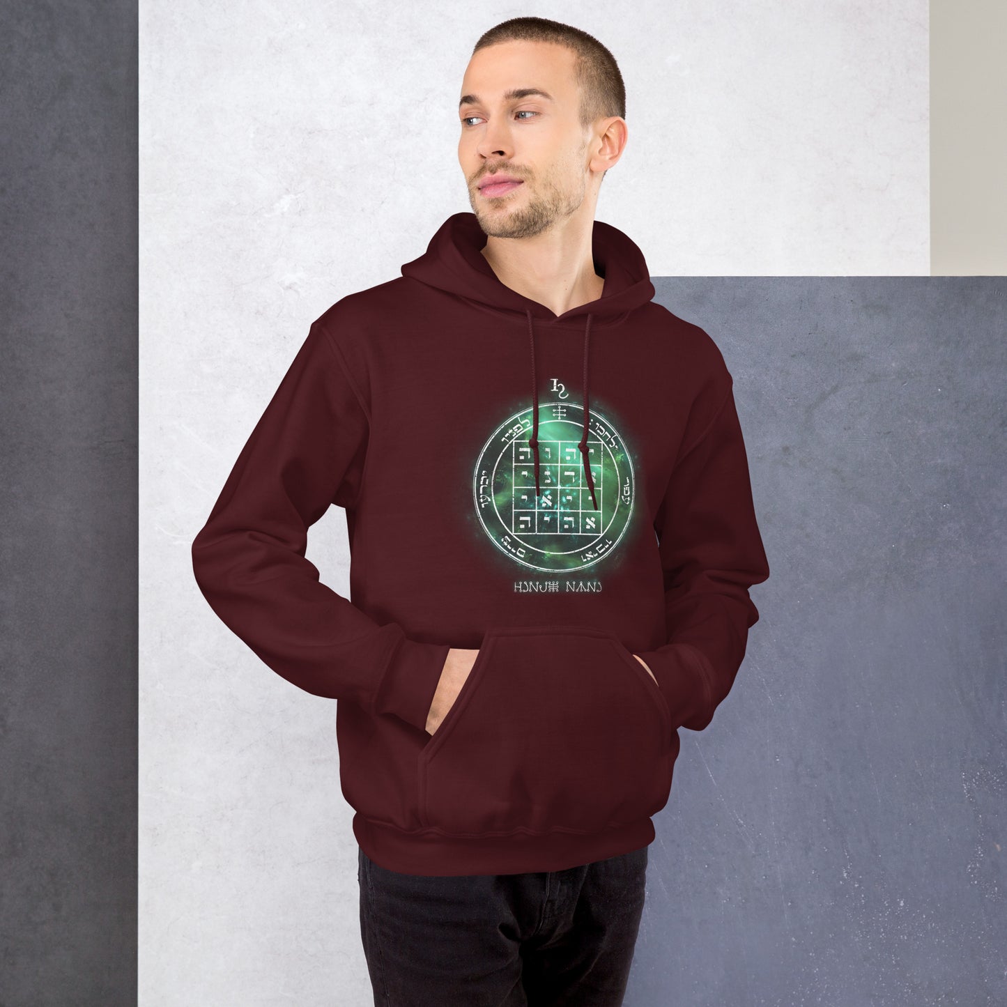 Heavyweight hoodie with printed 1st Pentacle of Saturn design