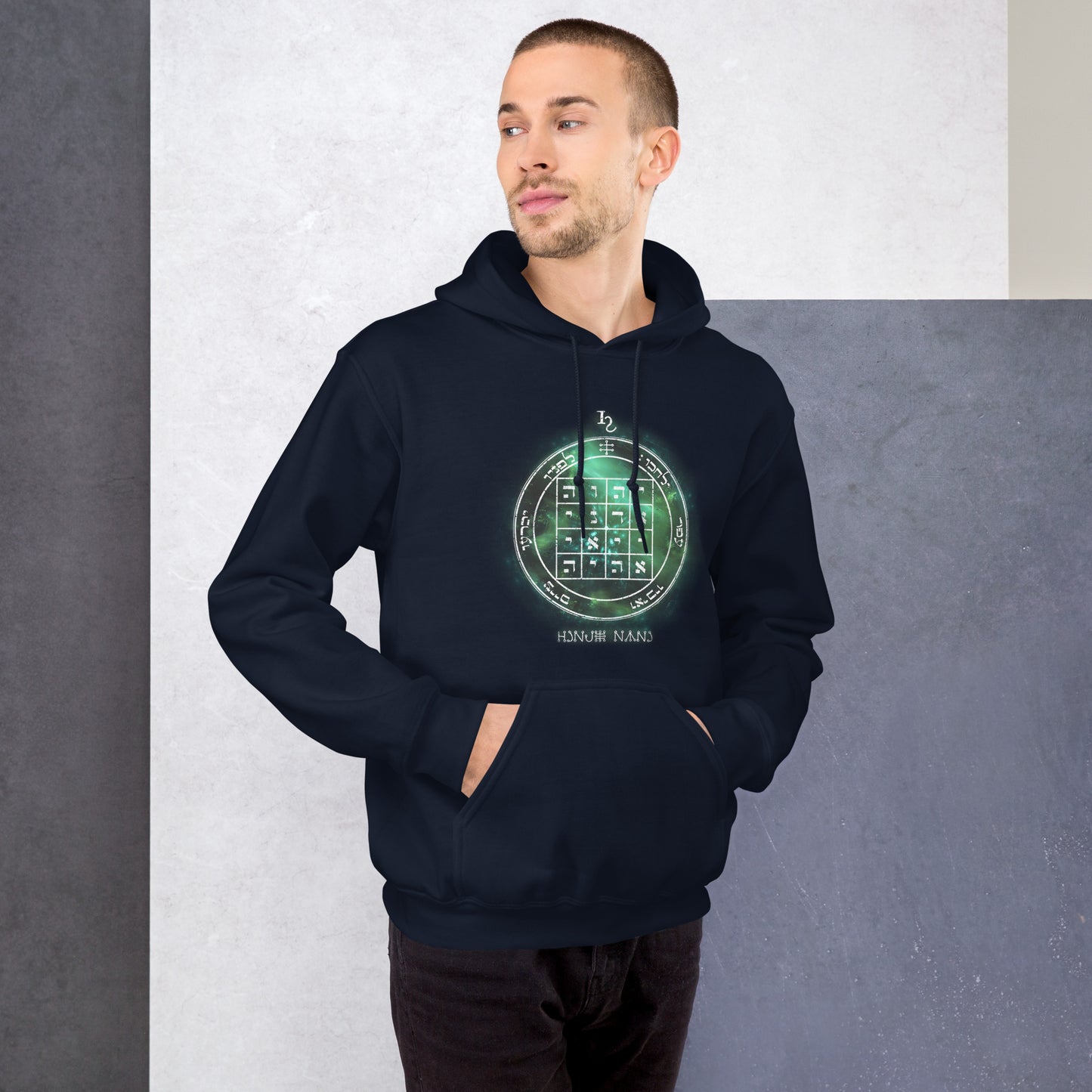 Heavyweight hoodie with printed 1st Pentacle of Saturn design