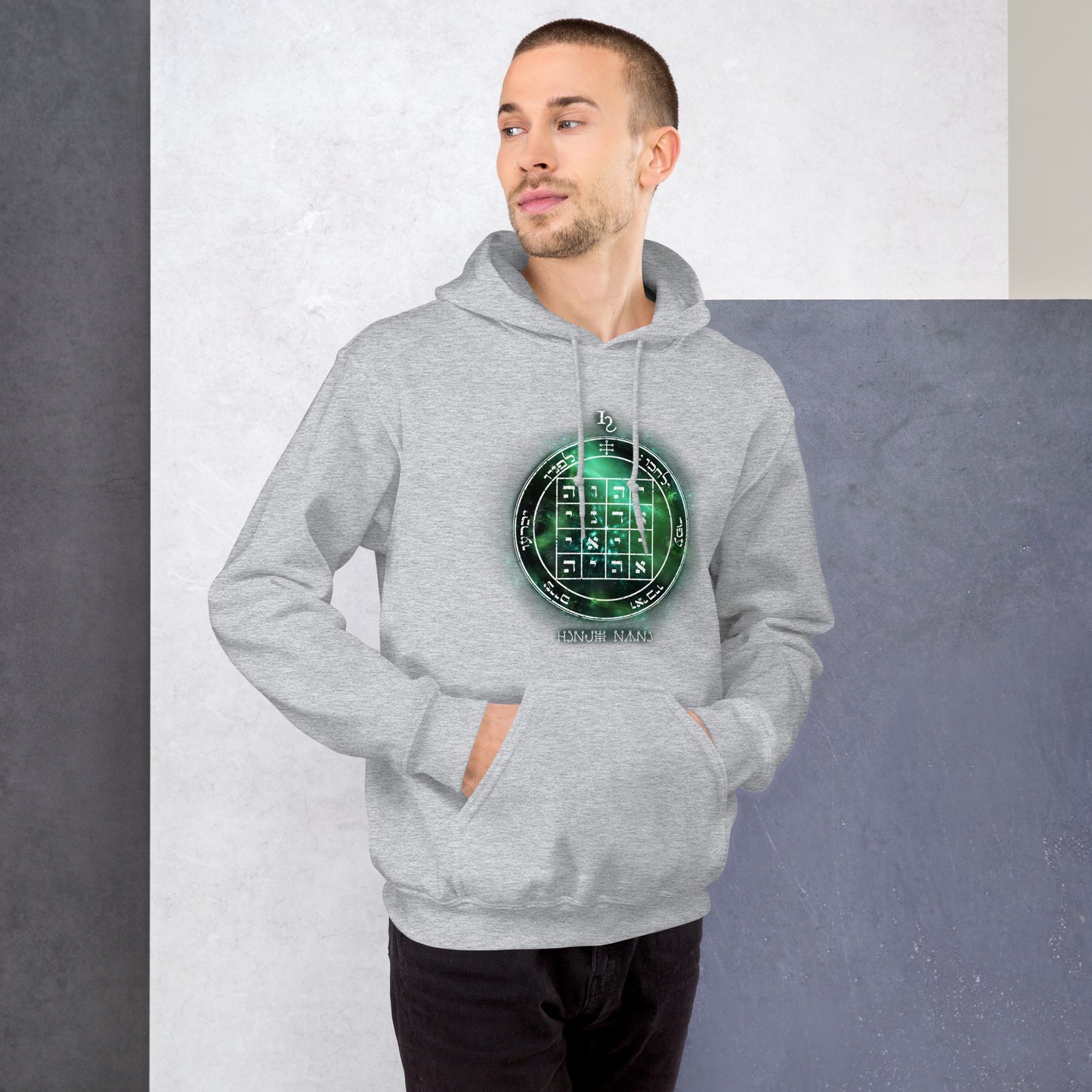 Heavyweight hoodie with printed 1st Pentacle of Saturn design