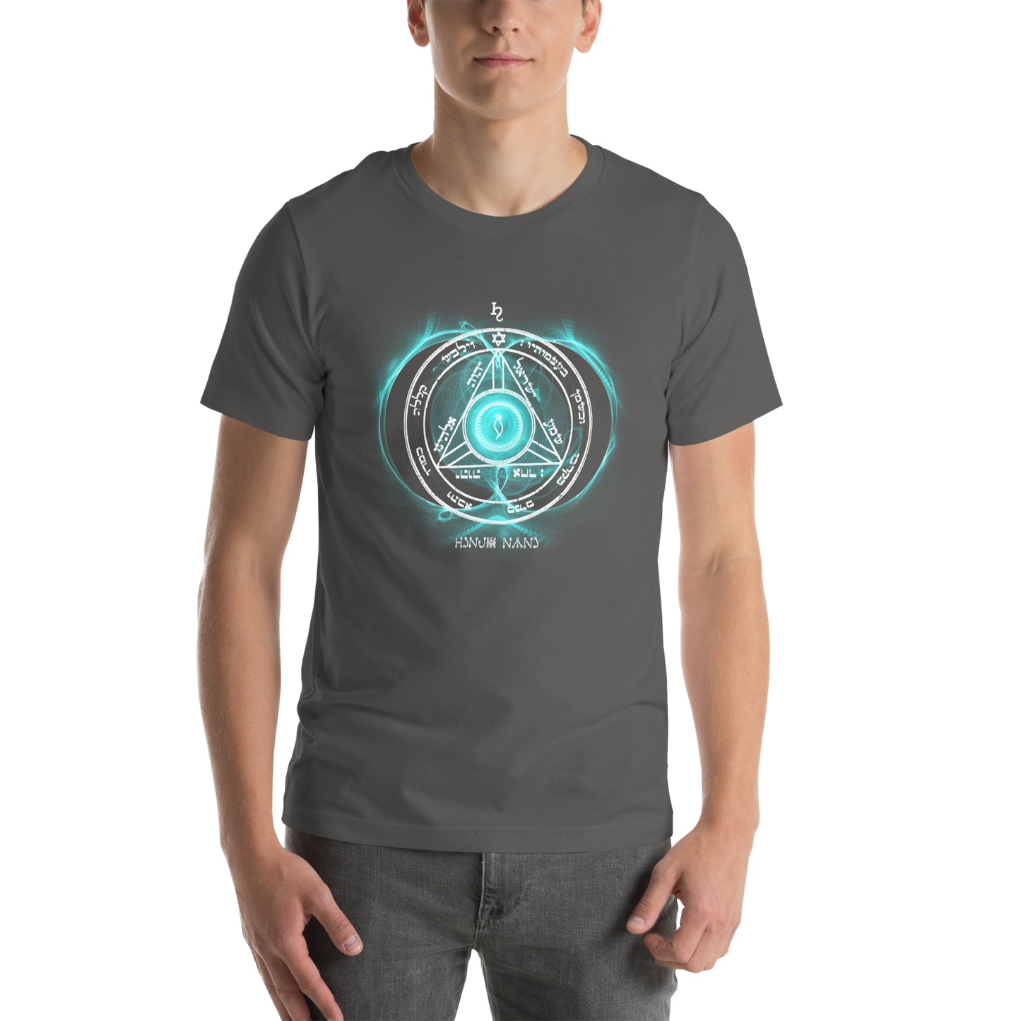 Unisex Saturn Sigil T-Shirt Worn in Urban Setting"