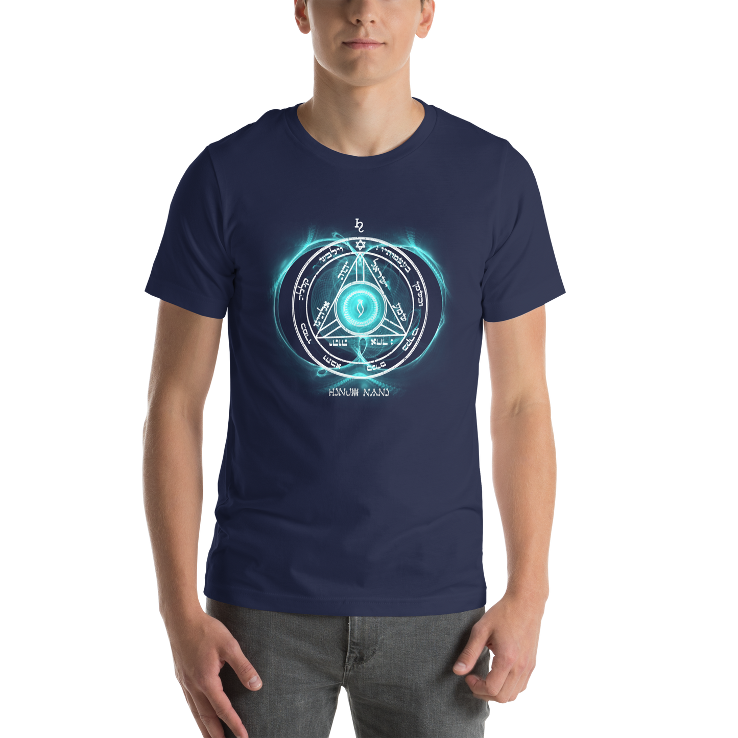 Unisex Saturn Sigil T-Shirt Worn in Urban Setting"