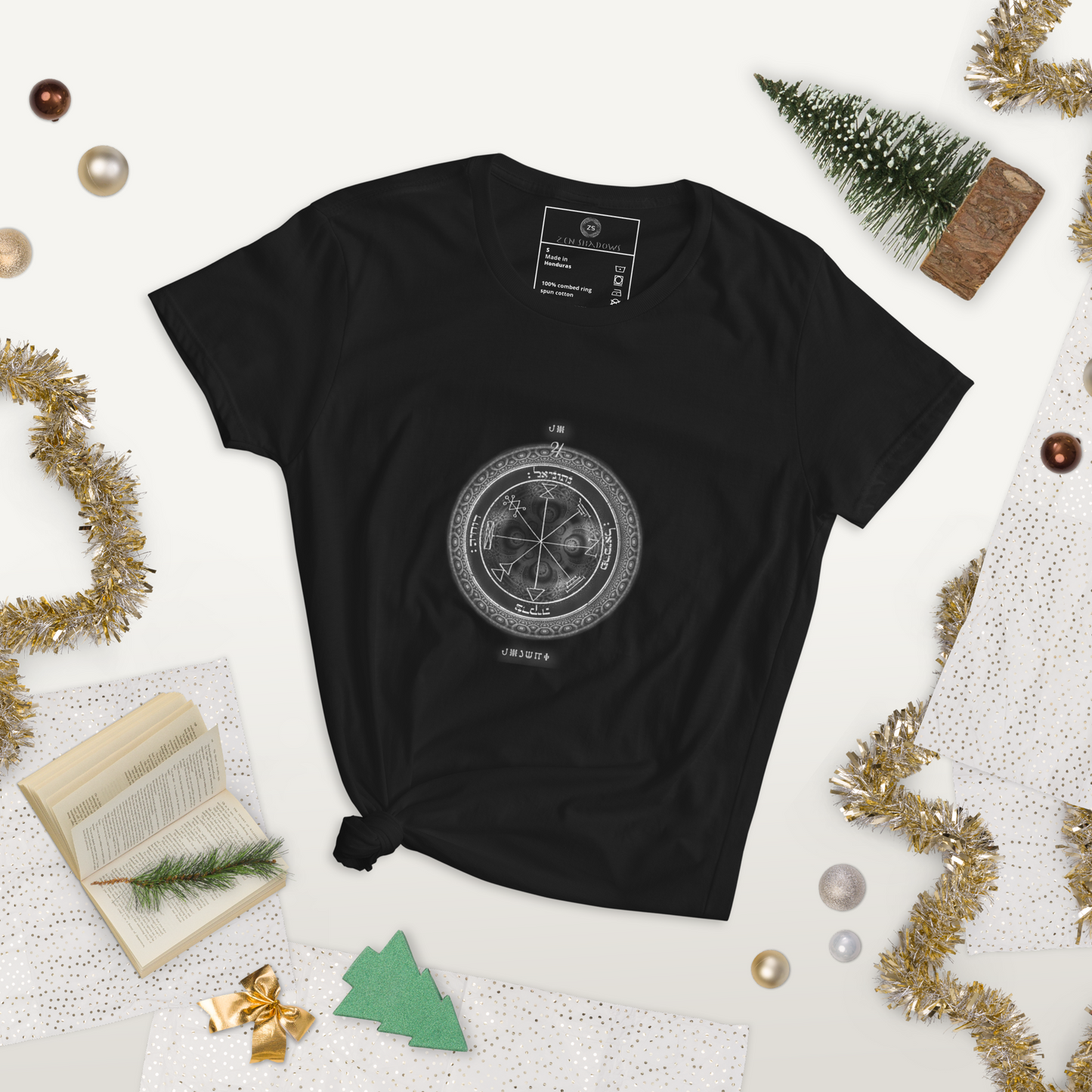 Detailed view of wealth-attracting sigil on cotton fabric