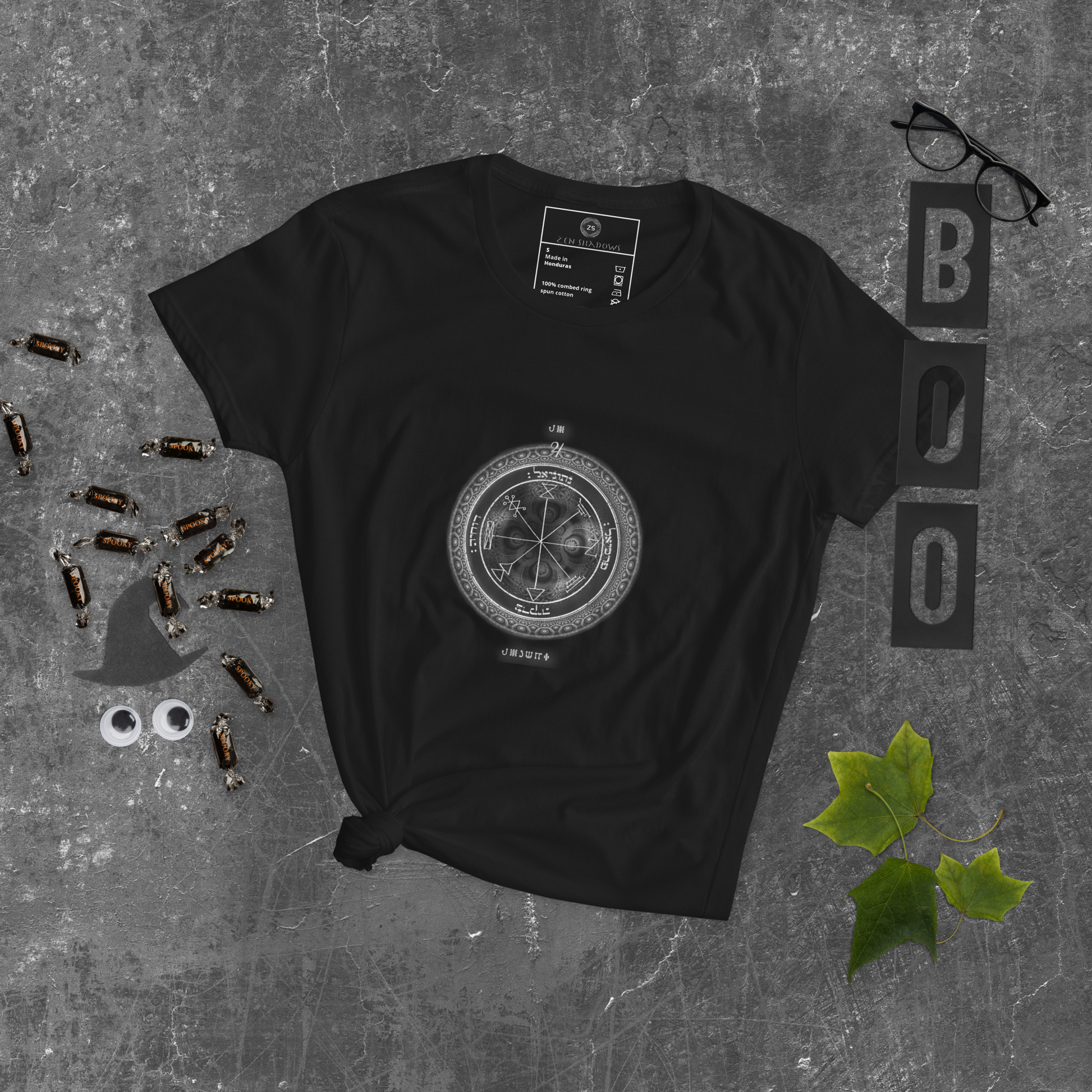 Detailed view of wealth-attracting sigil on cotton fabric