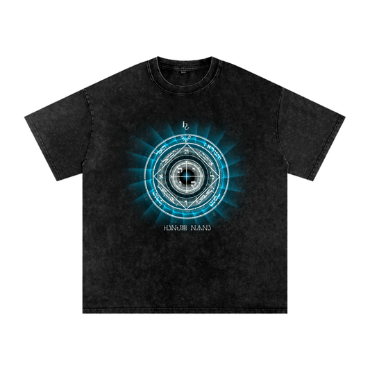5th Pentacle of Saturn Snow Washed Streetwear Oversized Cotton T-Shirt - Protection of the Home, Property and Valuables
