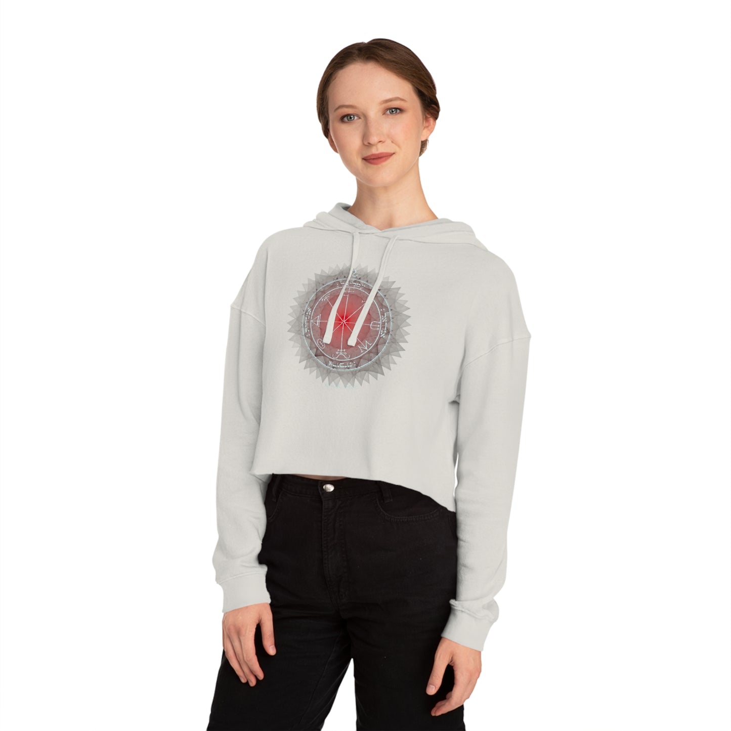 Crop hoodie with embroidered 3rd Pentacle of Saturn sigil for psychic protection"