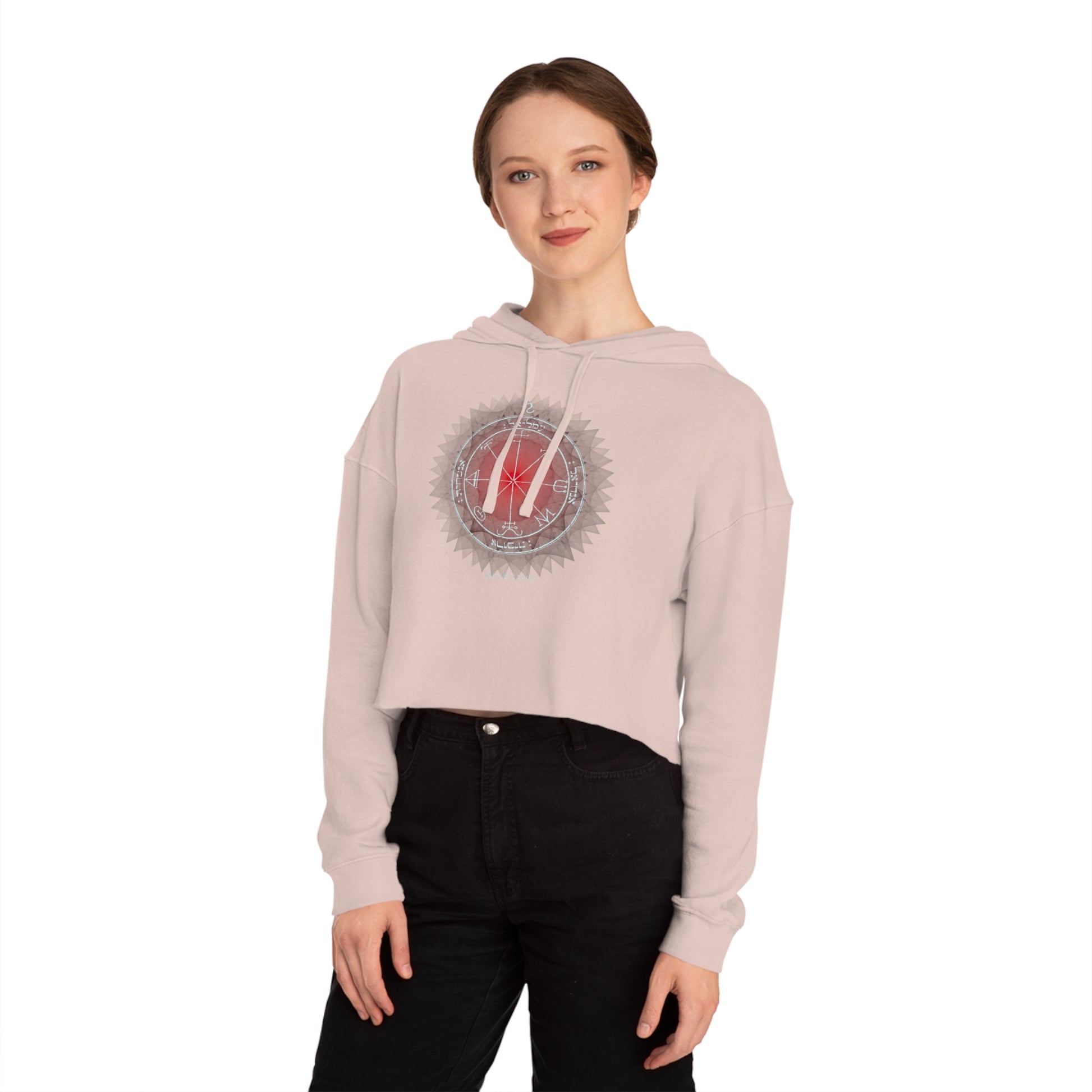 Crop hoodie with embroidered 3rd Pentacle of Saturn sigil for psychic protection"