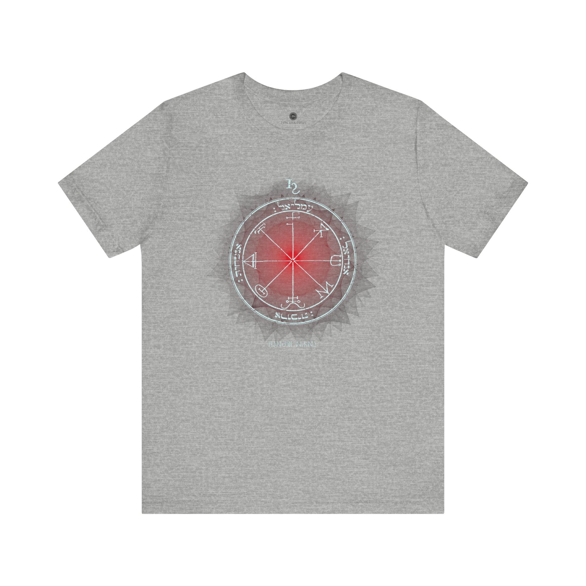 Unisex t-shirt featuring the 3rd Pentacle of Saturn printed in red for spiritual protection