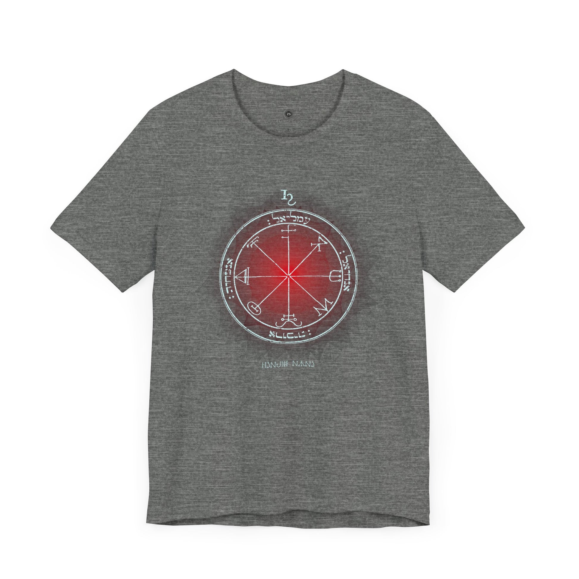 Unisex t-shirt featuring the 3rd Pentacle of Saturn printed in red for spiritual protection