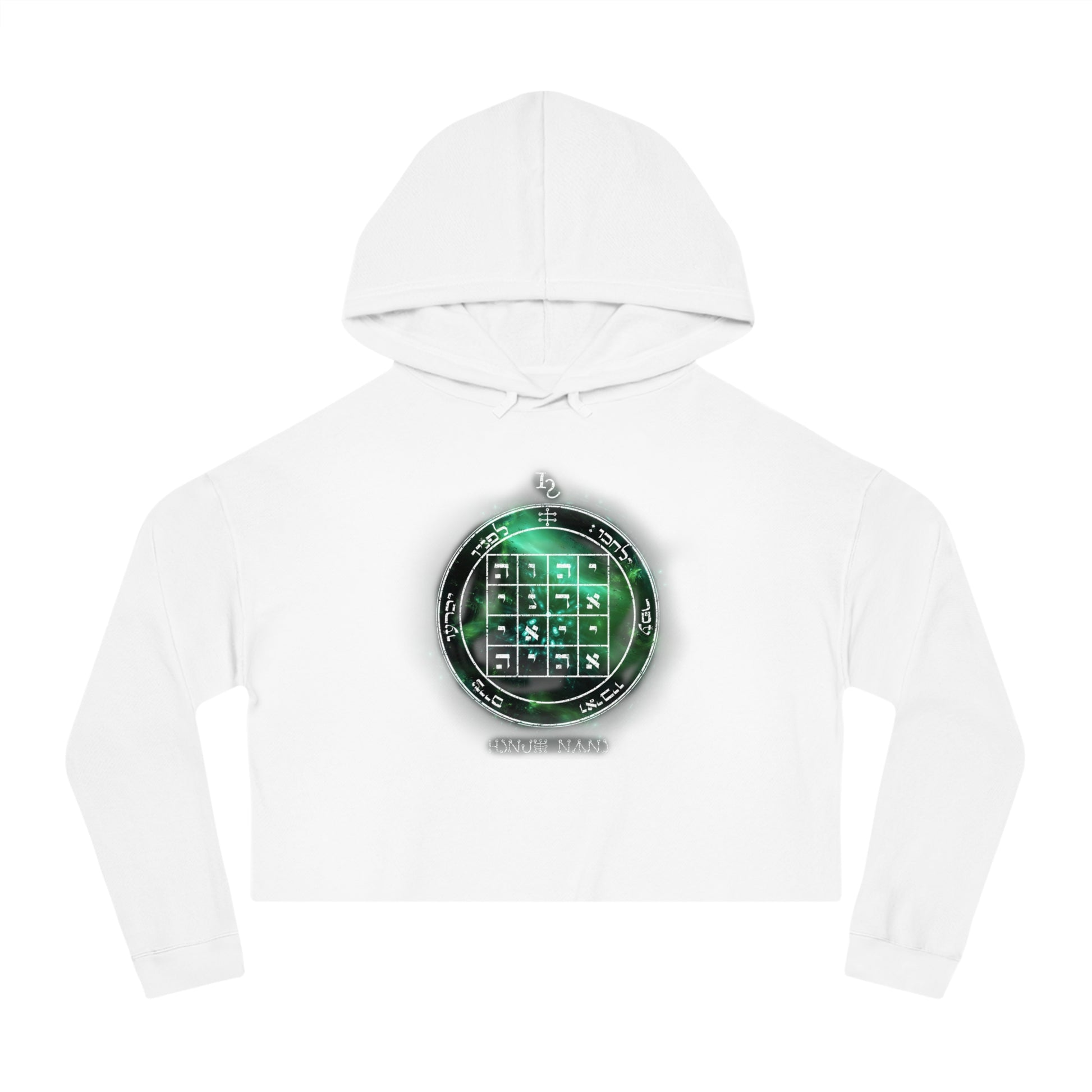 Black cropped hoodie with 1st Pentacle of Saturn command sigil