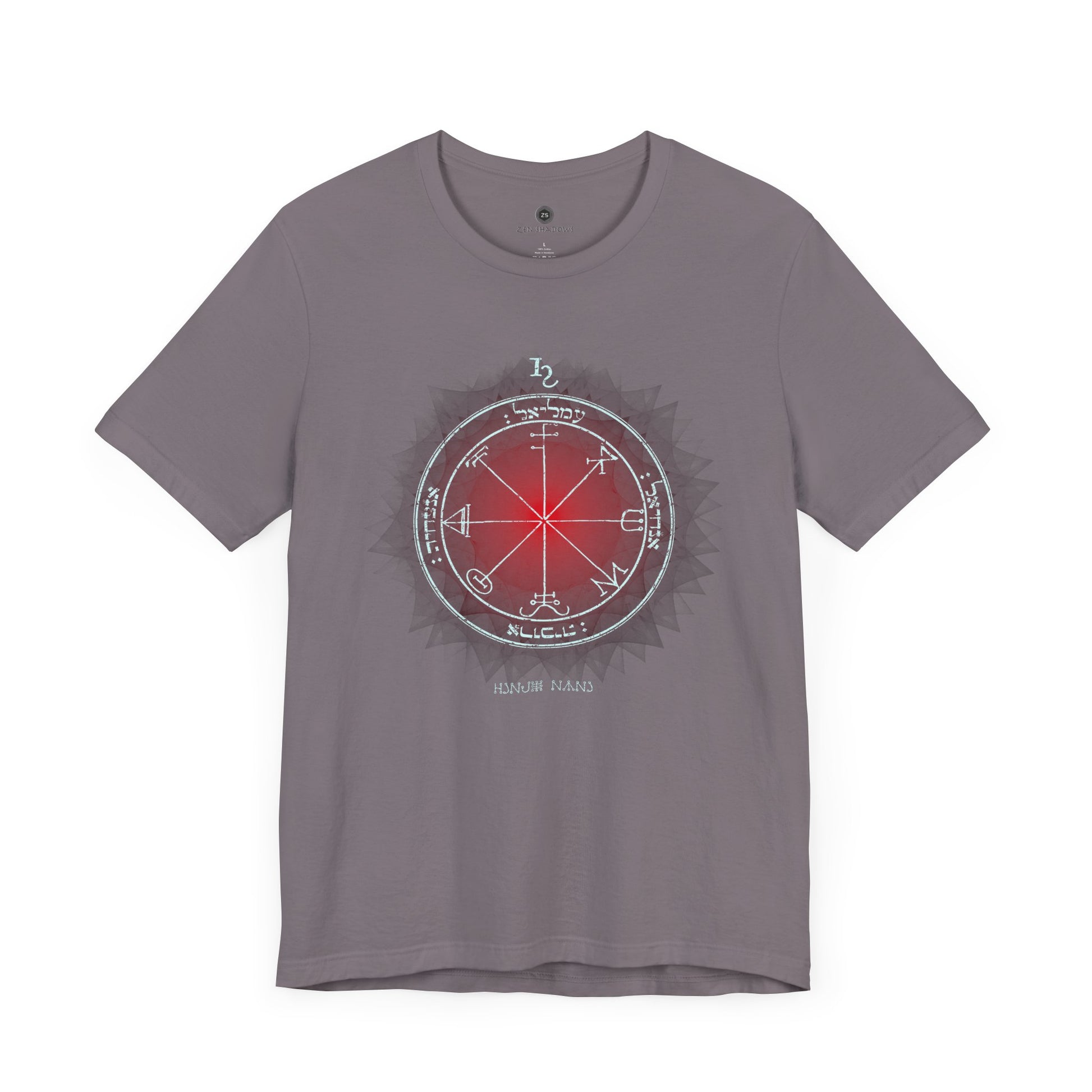 Unisex t-shirt featuring the 3rd Pentacle of Saturn printed in red for spiritual protection