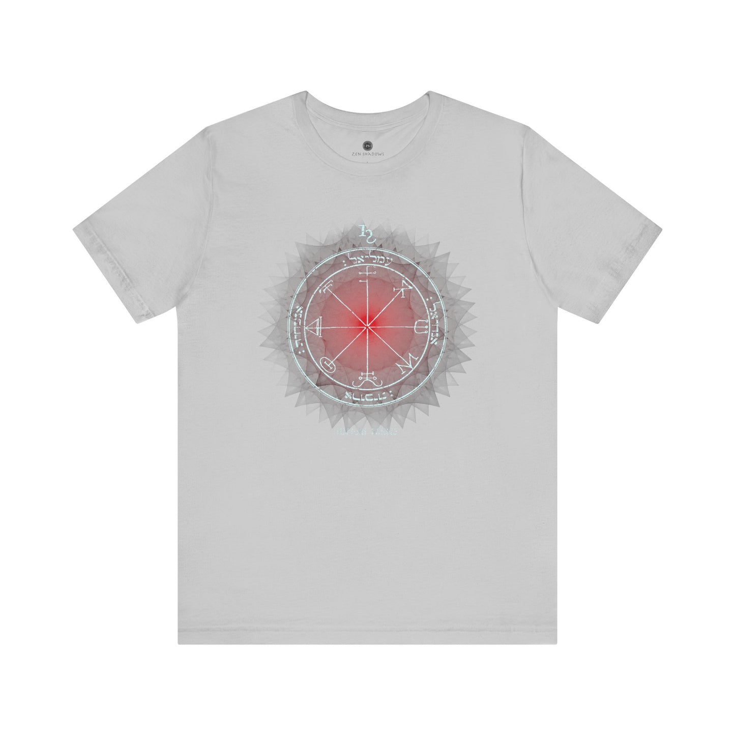 Unisex t-shirt featuring the 3rd Pentacle of Saturn printed in red for spiritual protection