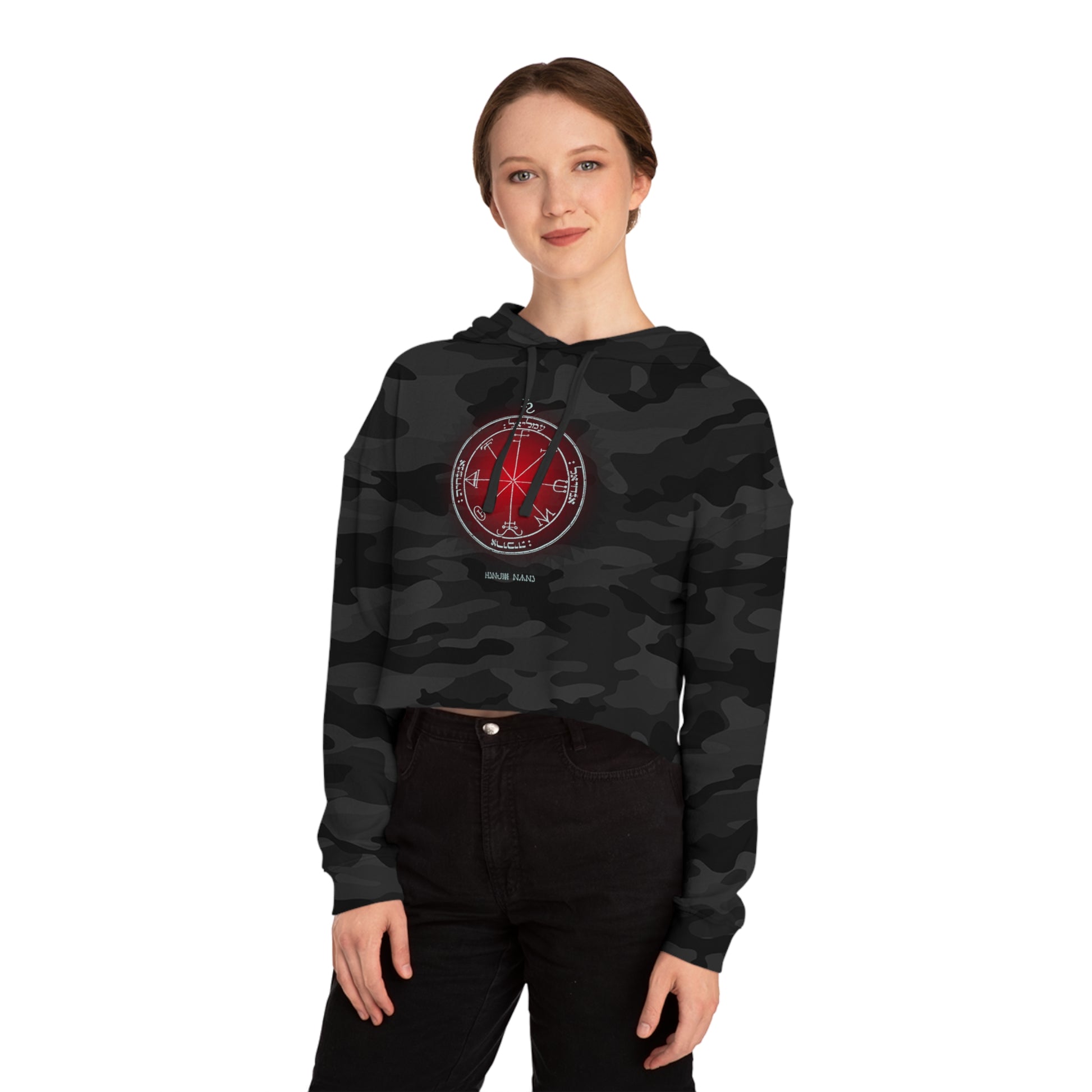 Crop hoodie with embroidered 3rd Pentacle of Saturn sigil for psychic protection"