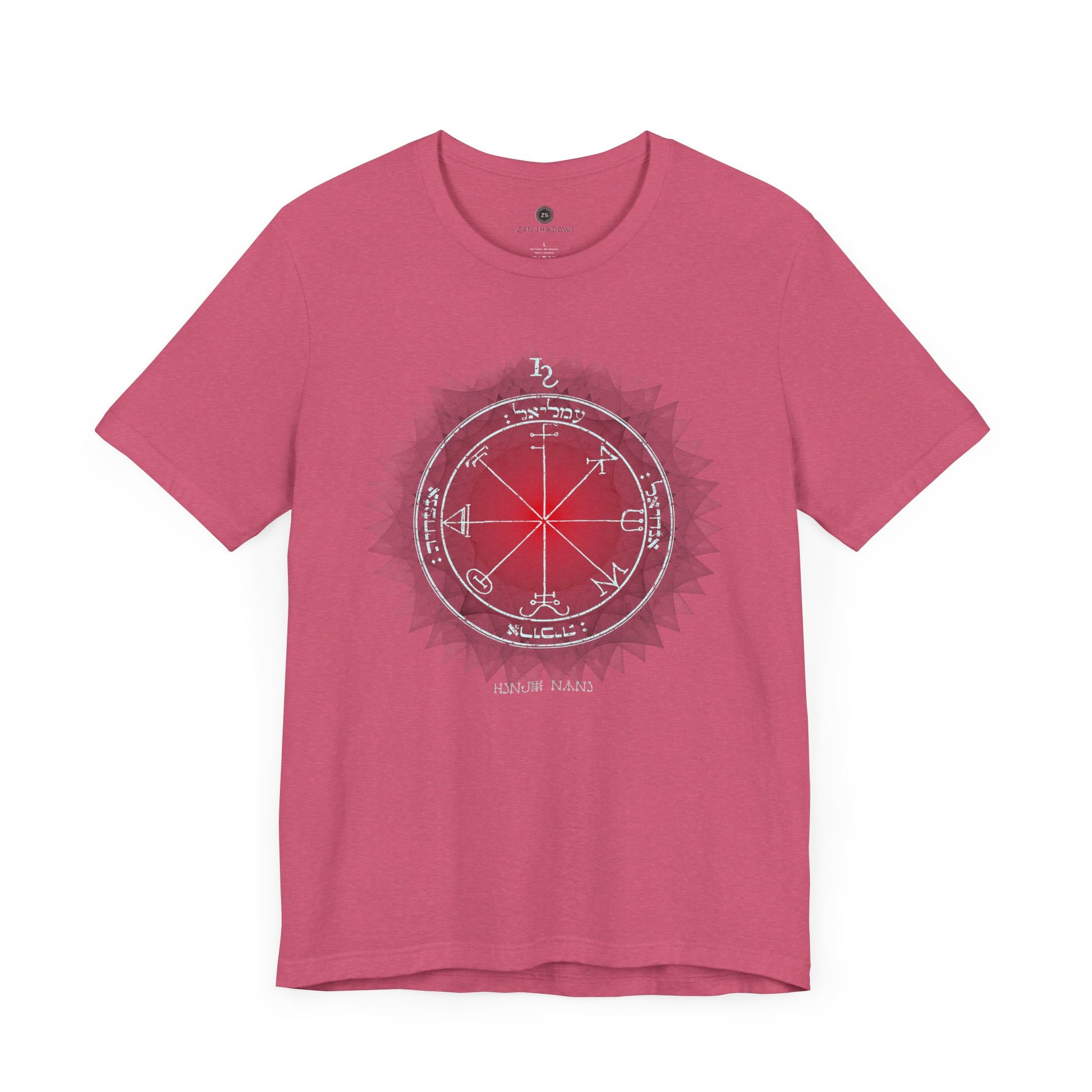 Unisex t-shirt featuring the 3rd Pentacle of Saturn printed in red for spiritual protection