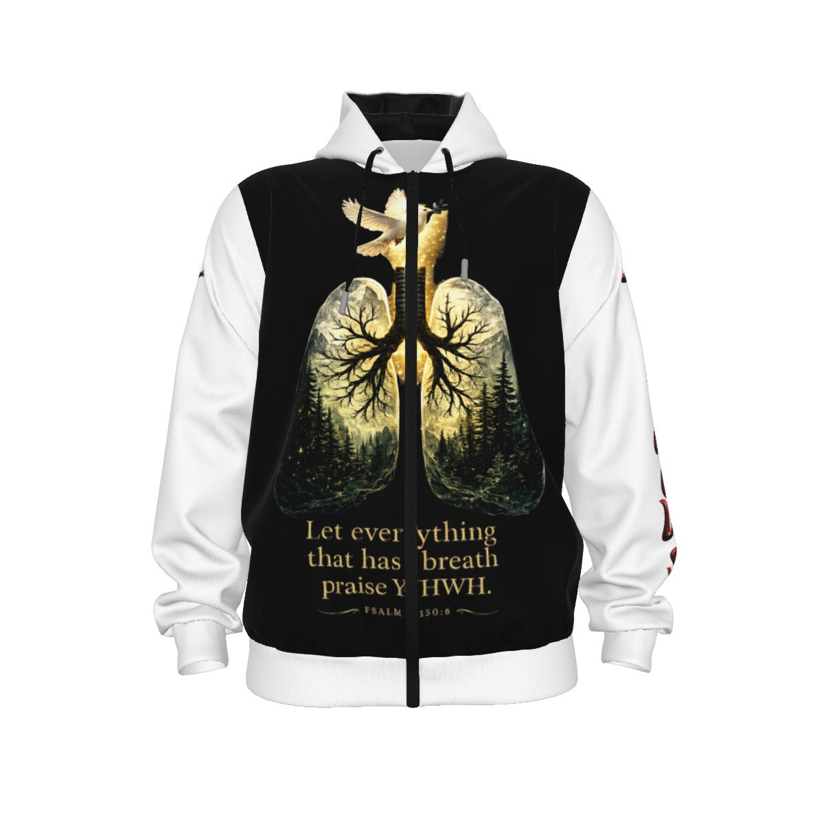 Lungs of YHWH Black & White All-Over Print Unisex Pullover Hoodie With Zipper Closure