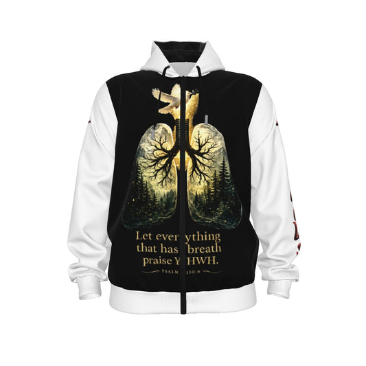 Lungs of YHWH Black & White All-Over Print Unisex Pullover Hoodie With Zipper Closure