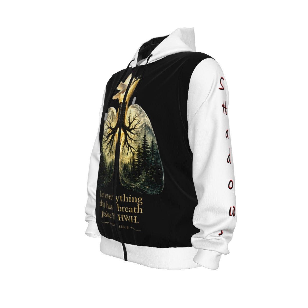 Lungs of YHWH Black & White All-Over Print Unisex Pullover Hoodie With Zipper Closure