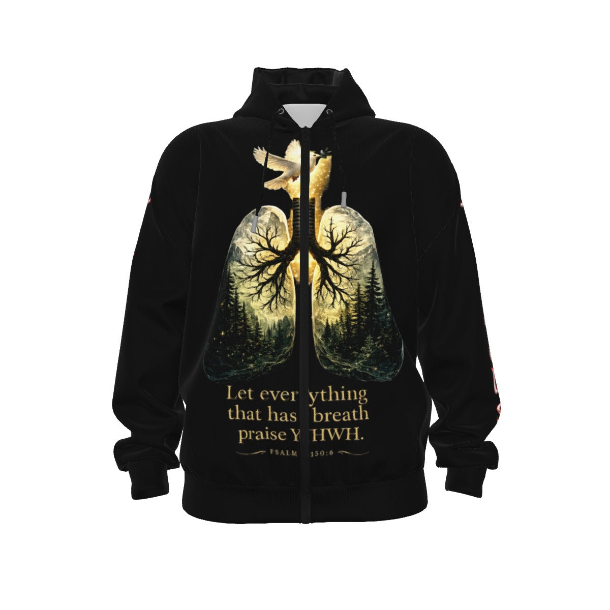 Lungs of YHWH Black All-Over Print Unisex Pullover Hoodie With Zipper Closure