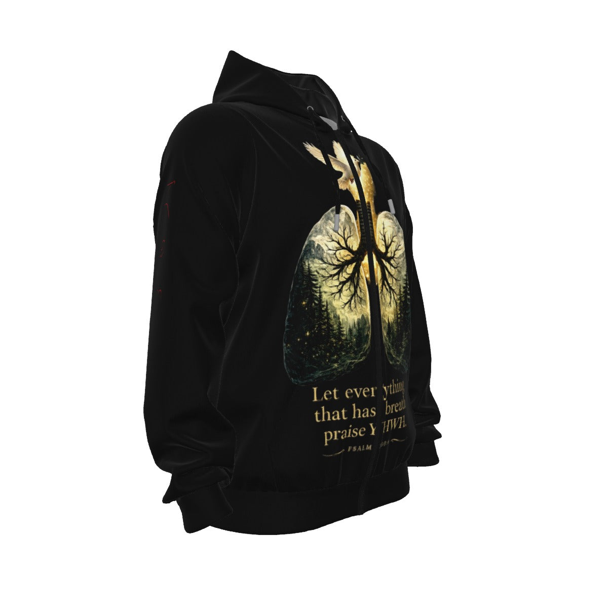 Lungs of YHWH Black All-Over Print Unisex Pullover Hoodie With Zipper Closure