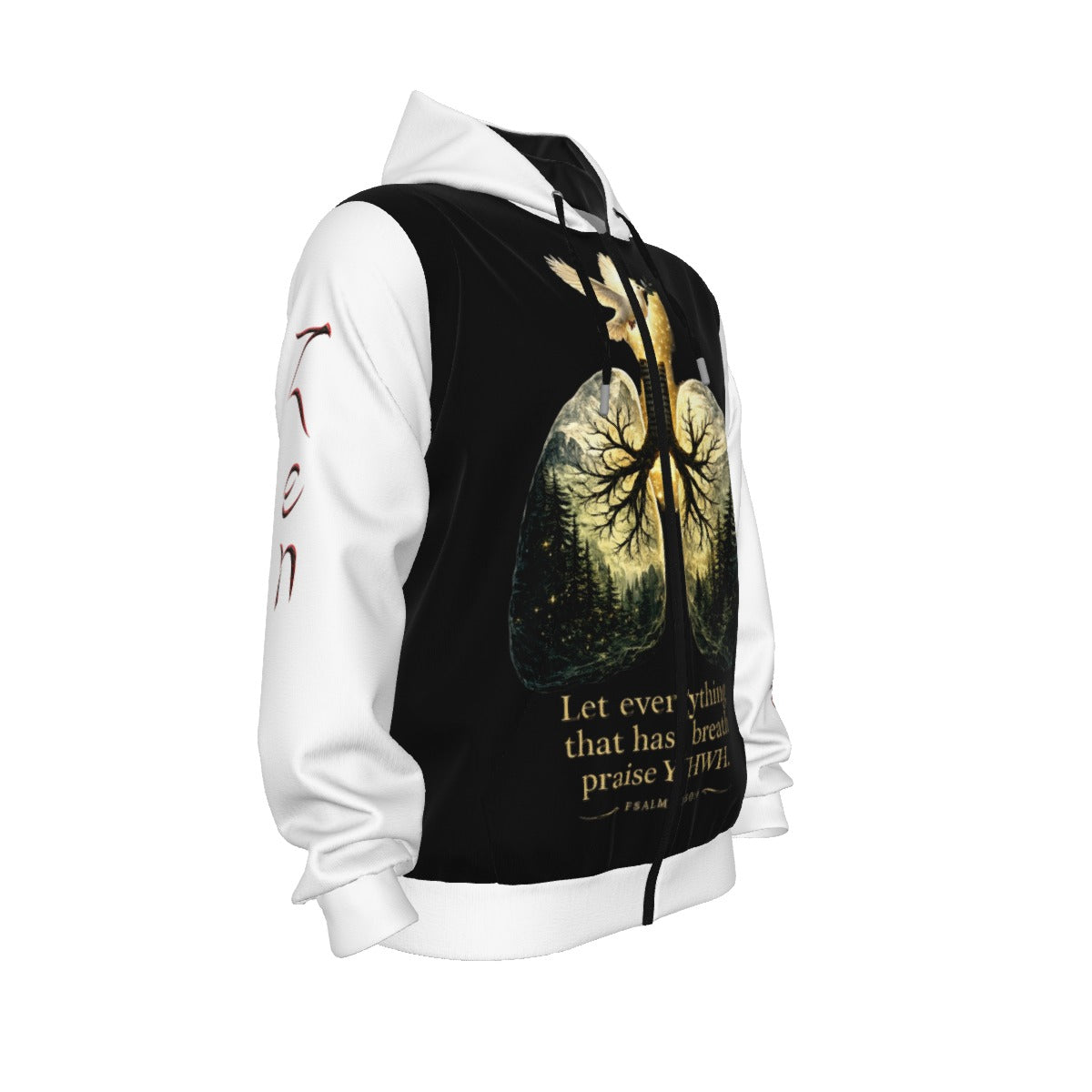 Lungs of YHWH Black & White All-Over Print Unisex Pullover Hoodie With Zipper Closure