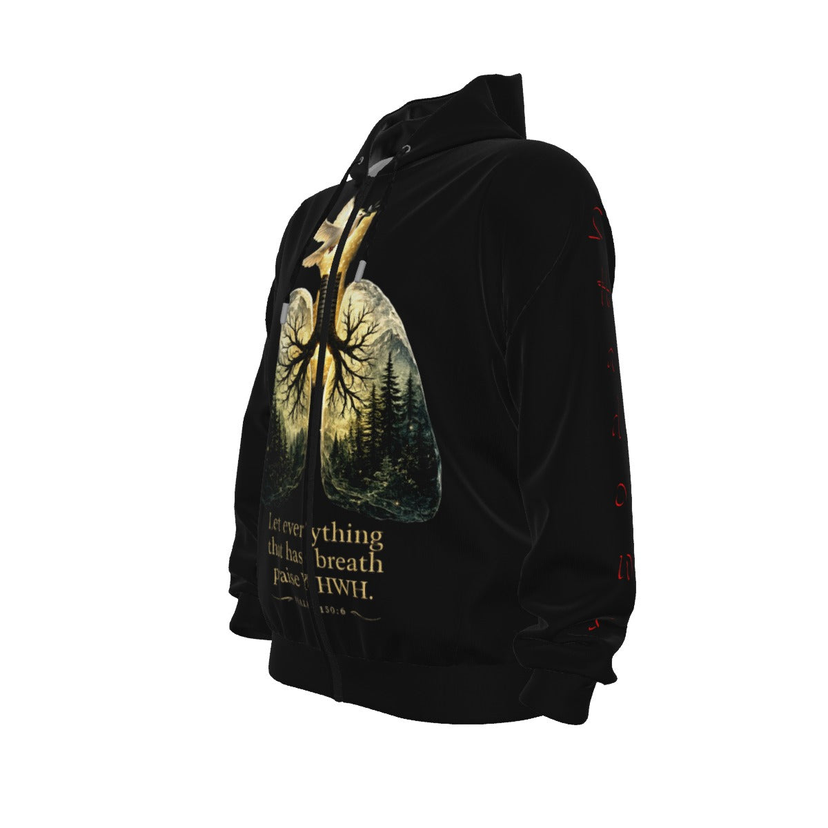 Lungs of YHWH Black All-Over Print Unisex Pullover Hoodie With Zipper Closure