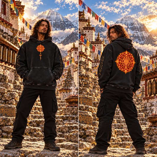 Shri Yantra Snow Washed Loose Cotton Hoodie — The Still Centre
