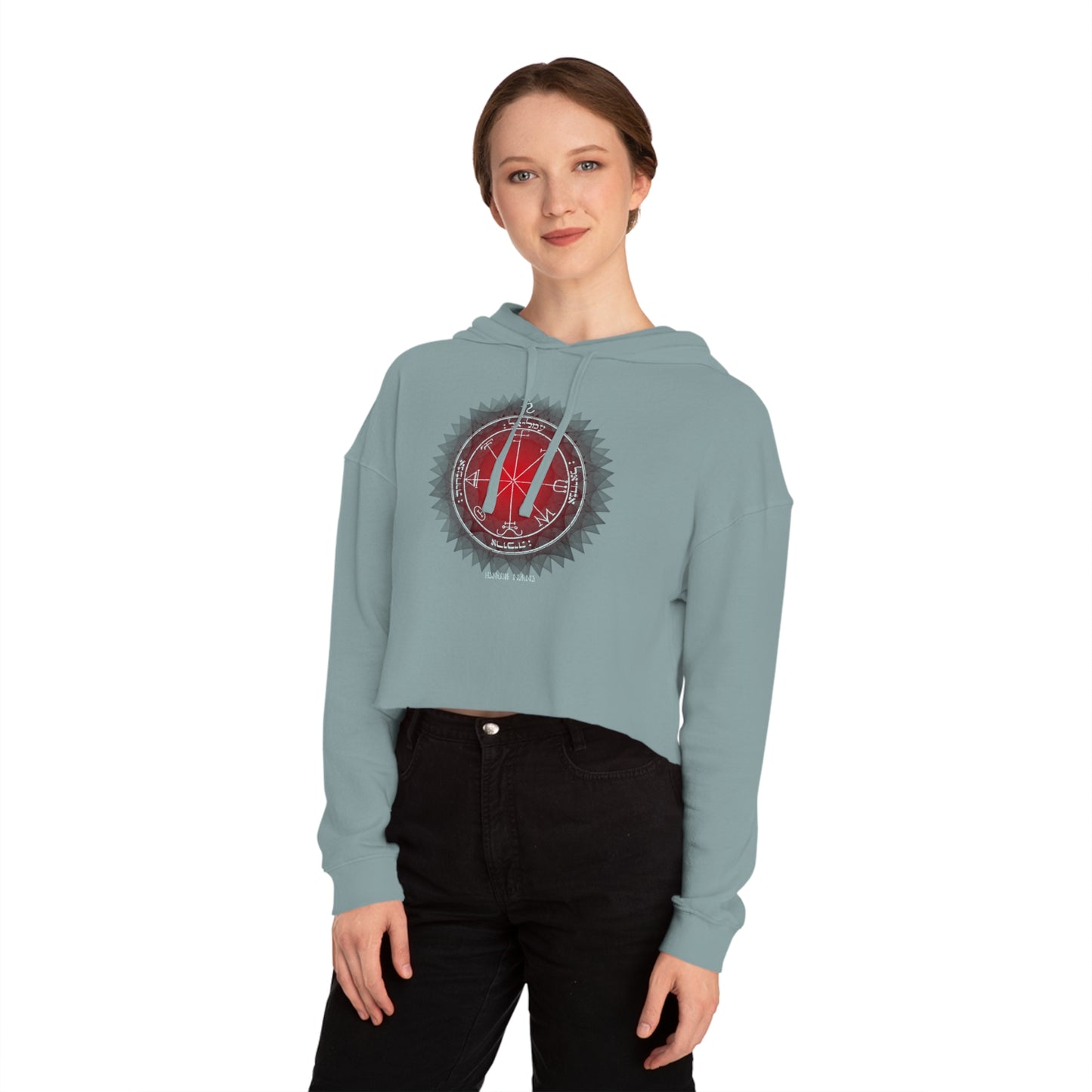 Crop hoodie with embroidered 3rd Pentacle of Saturn sigil for psychic protection"