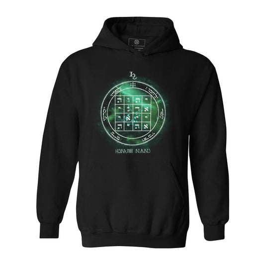 Heavyweight hoodie with printed 1st Pentacle of Saturn design