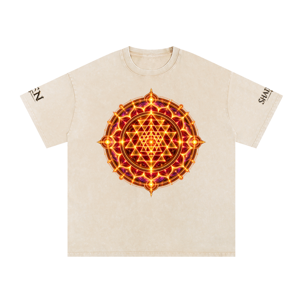 Shri Yantra Snow Washed Oversized Cotton T-Shirt — The Still Centre.