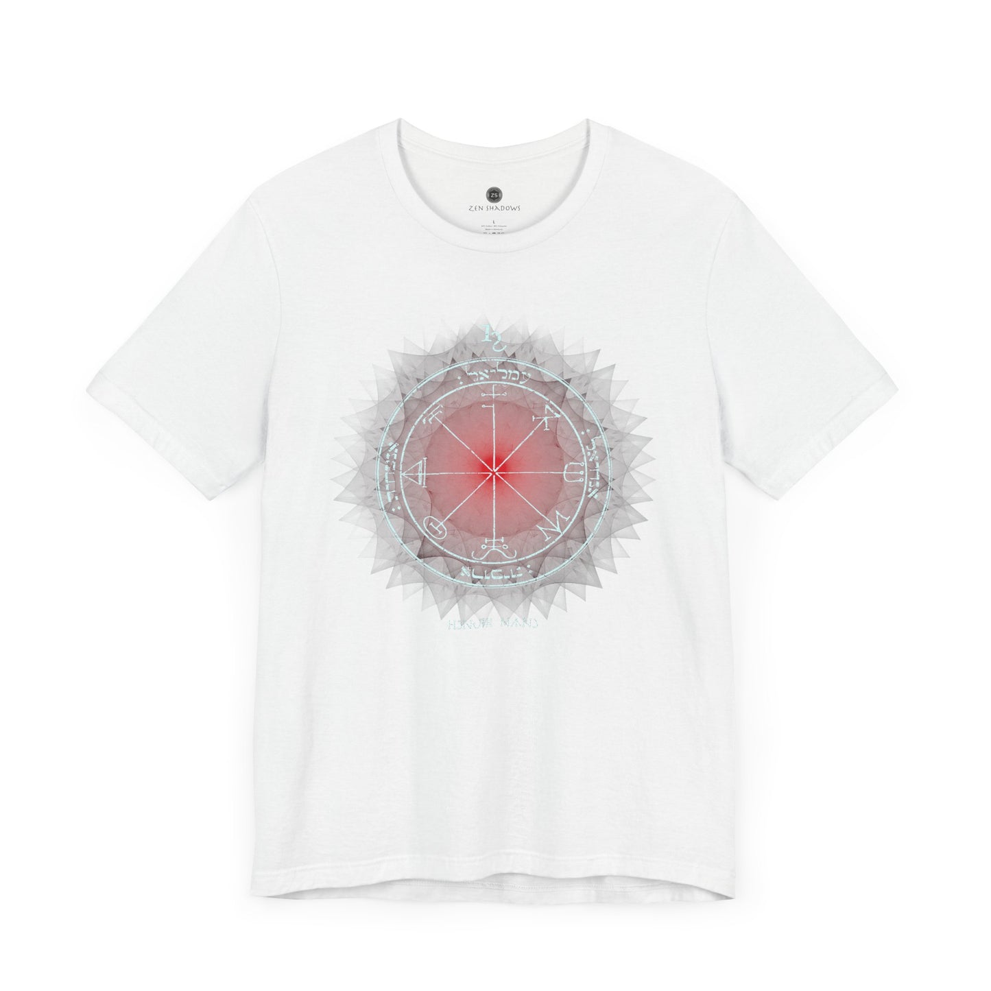 Unisex t-shirt featuring the 3rd Pentacle of Saturn printed in red for spiritual protection