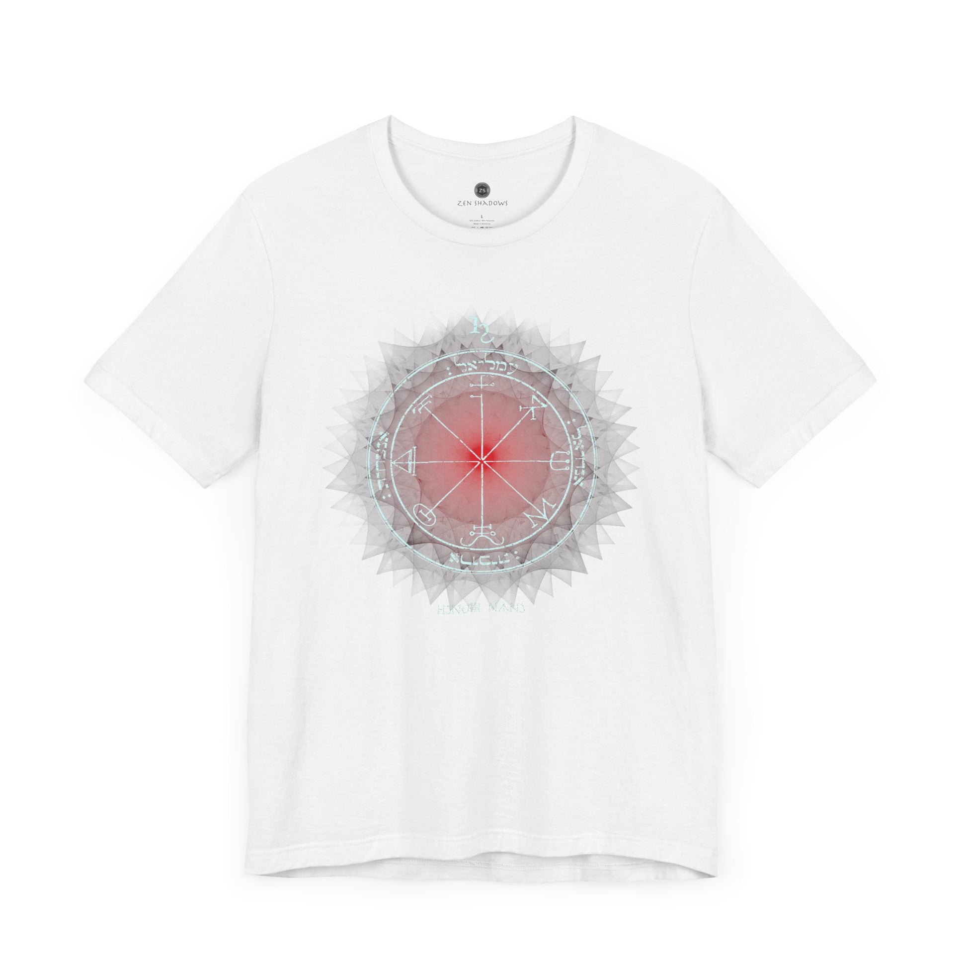 Unisex t-shirt featuring the 3rd Pentacle of Saturn printed in red for spiritual protection