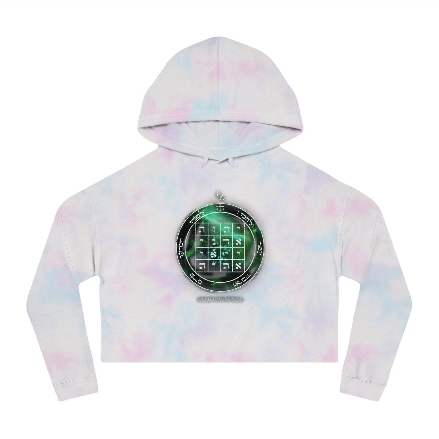 Black cropped hoodie with 1st Pentacle of Saturn command sigil
