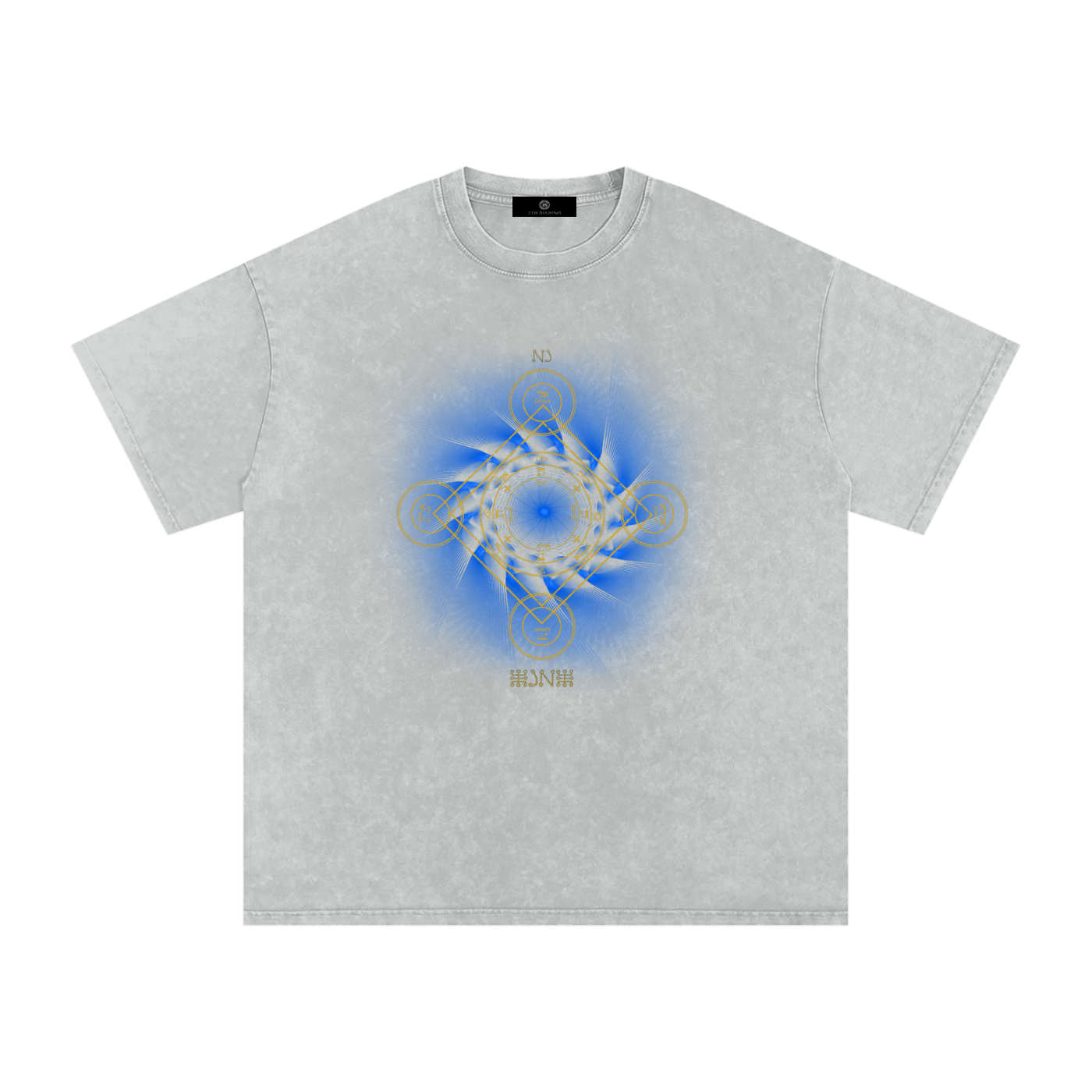 Earth Pentacle Unisex Snow Washed Streetwear Oversized Cotton T-Shirt - Grounding Spiritual Power into Material Reality