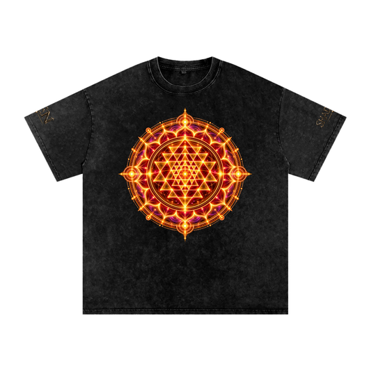 Shri Yantra Snow Washed Oversized Cotton T-Shirt — The Still Centre.