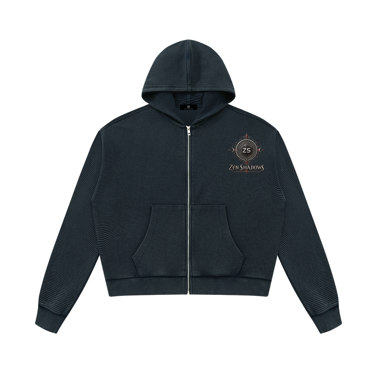 1st Pentacle of Saturn Unisex Mineral Wash Boxy Waffle Hoodie — Sovereignty and Inner Authority