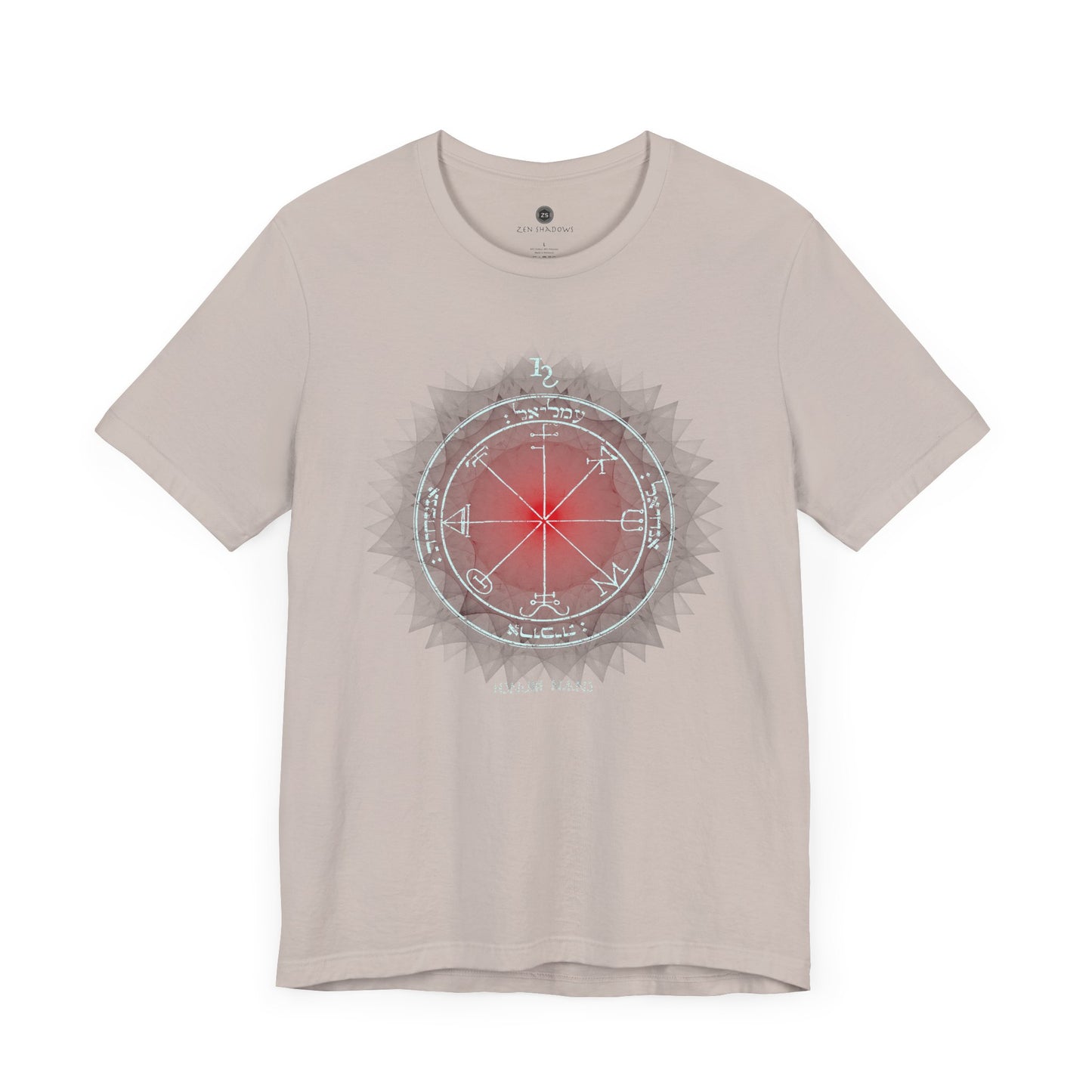 Unisex t-shirt featuring the 3rd Pentacle of Saturn printed in red for spiritual protection