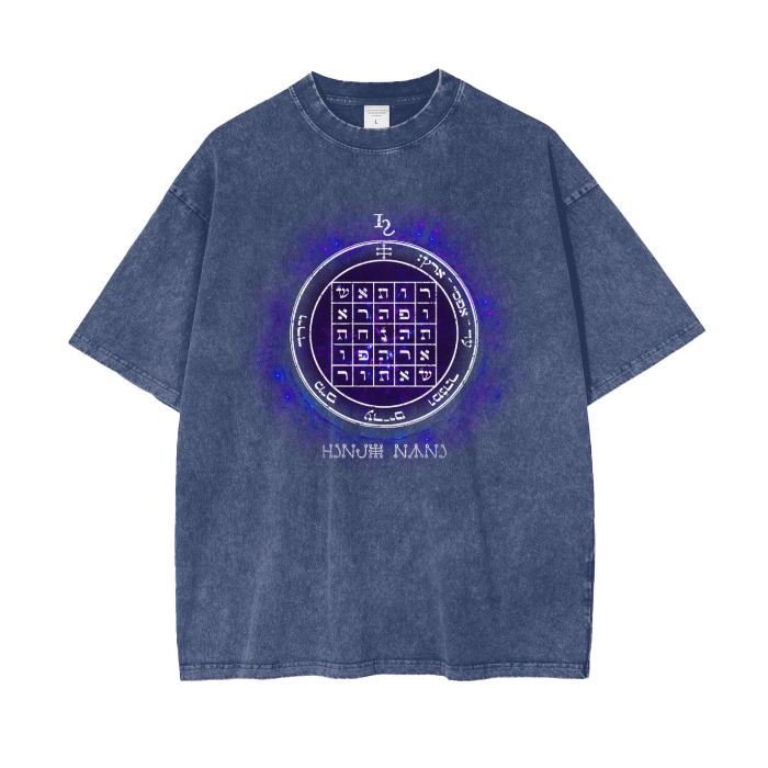 Acid wash oversized tee with 2nd Pentacle of Saturn sigil for persuasion